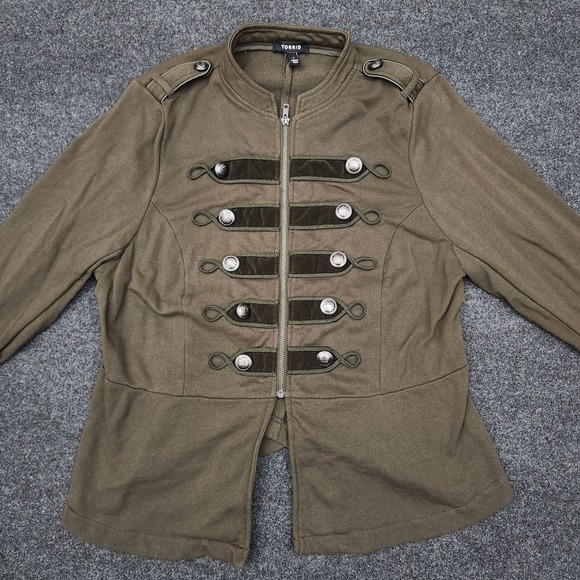 torrid Jackets & Blazers - Torrid Women's Plus 1X Embellished Zip Front Military Jacket Olive Green Boho